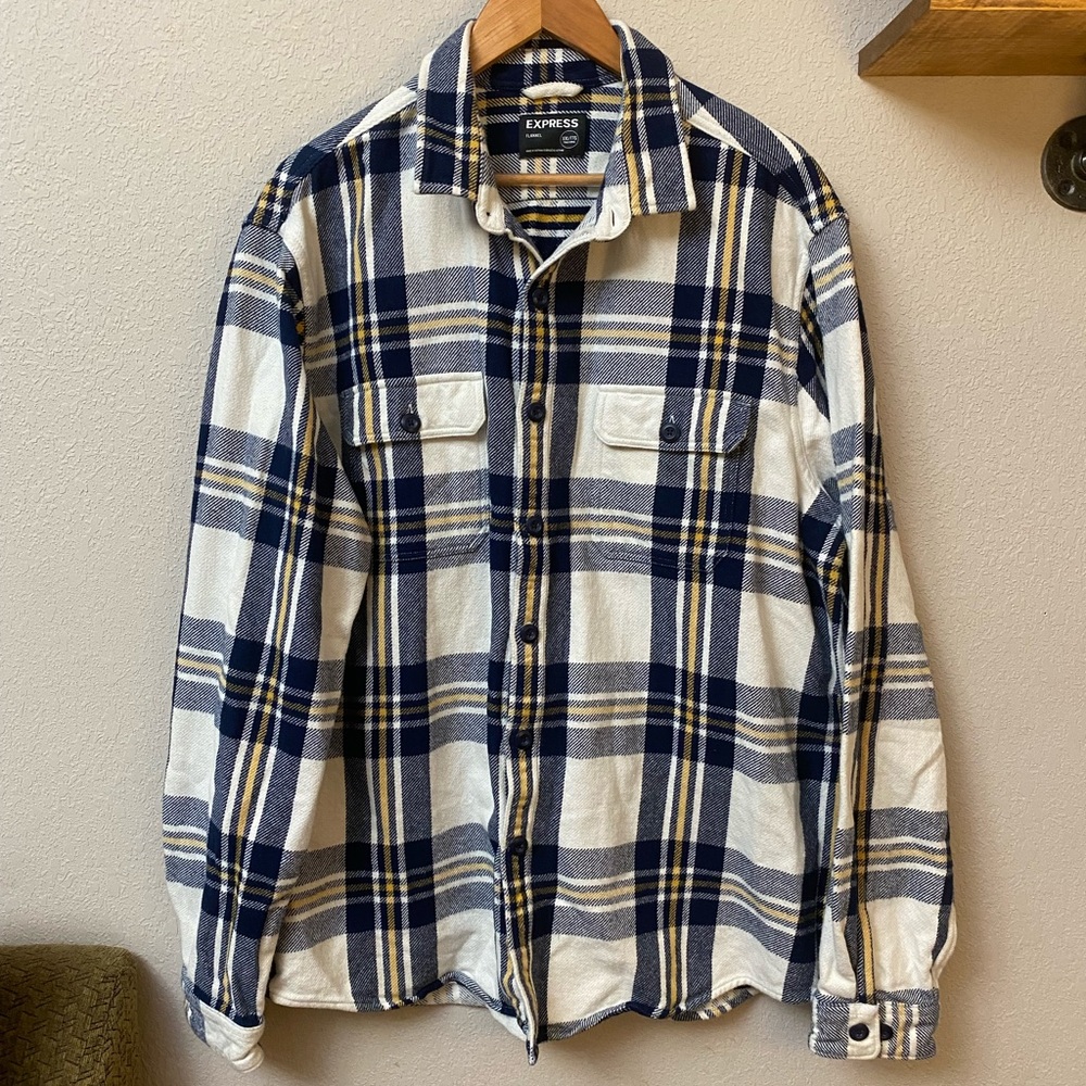 Express Blue and White Plaid Men's Shirt